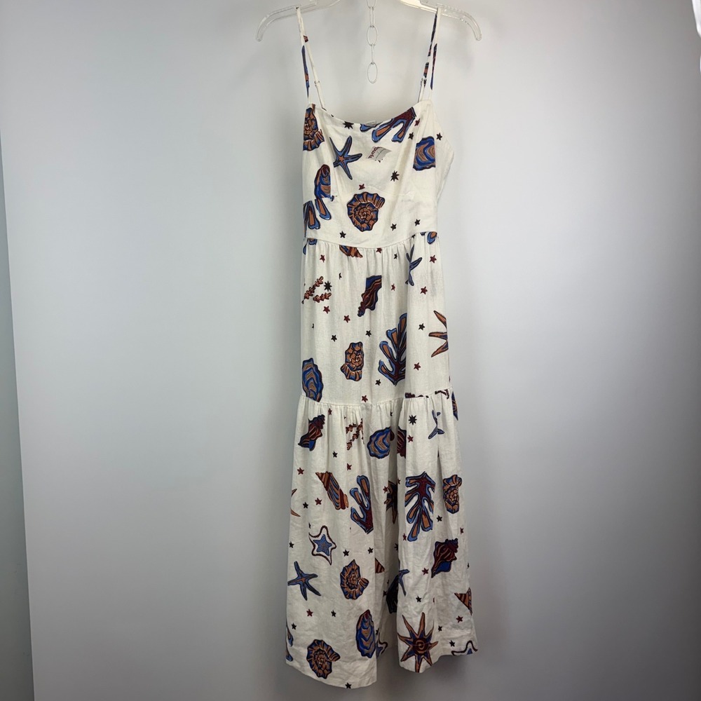 C&C California Womens Linen Blend Seashell Starfish Maxi Dress White Large L